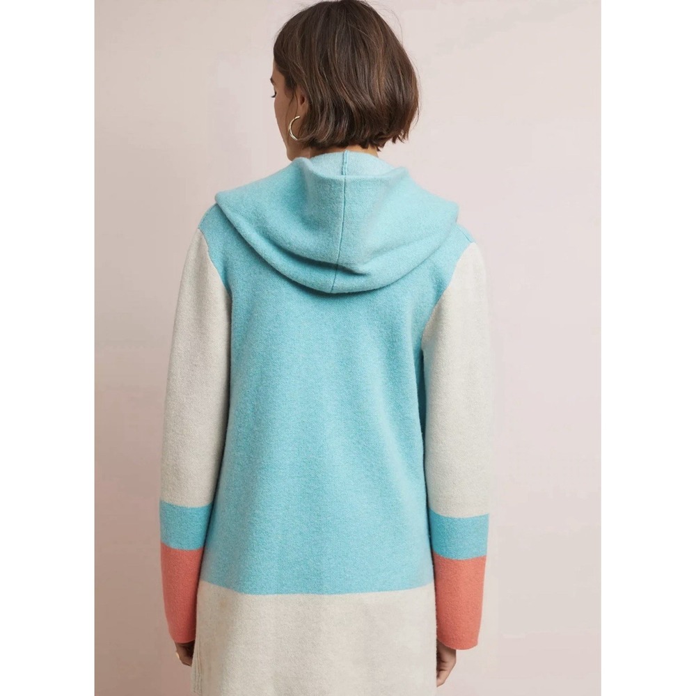 Anthropologie Blue and Coral 100% Wool Colorblock Cardigan - Picture 3 of 9